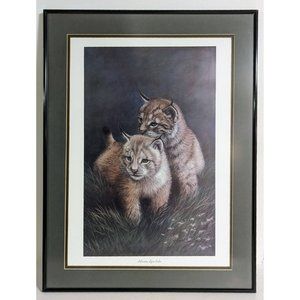 Harold Rigsby Framed Print 1996 Limited Edition Signed Siberian Lynx Cubs 18x24"